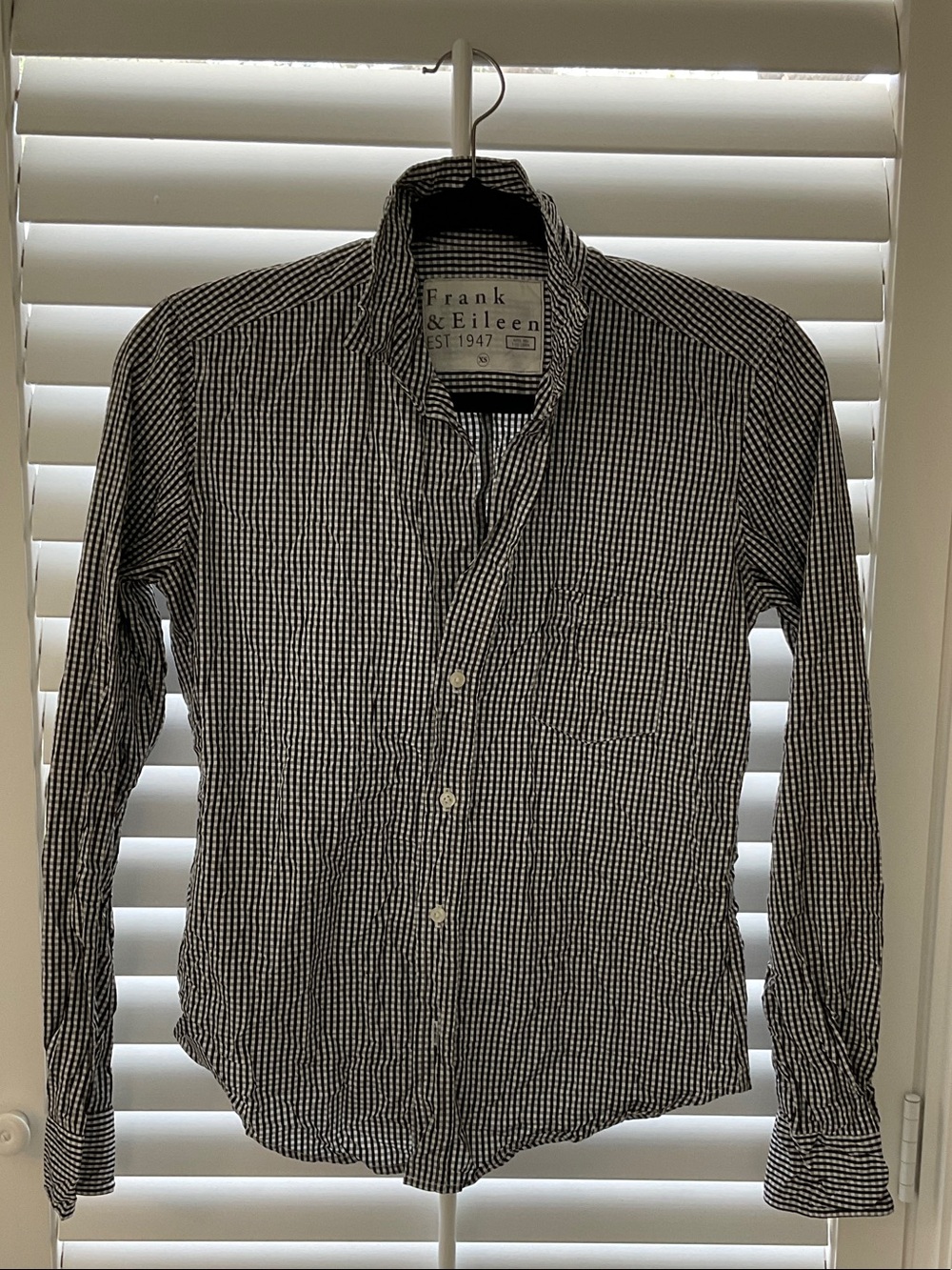 Frank & Eileen Black and White Gingham Cotton Button-Down Shirt XS